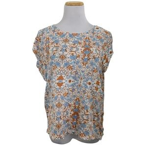 Rachel Zoe 100% Linen Floral Top Women’s L Wooden Buttons Coastal Lightweight